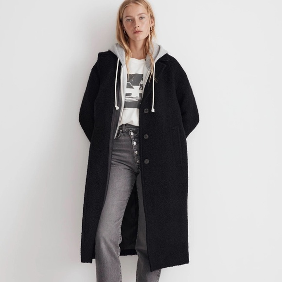 Madewell The Alonzo Coat in Bouclé black Sherpa size medium NWT